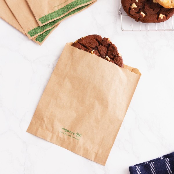 Vegware™ Recycled Kraft Flat Bags Compostable Dispensary Carry Out